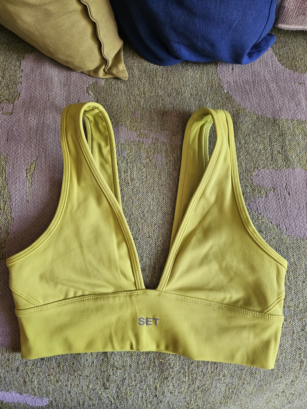 SET Active Neon Yellow Deep V Support Sports Bra Size XS